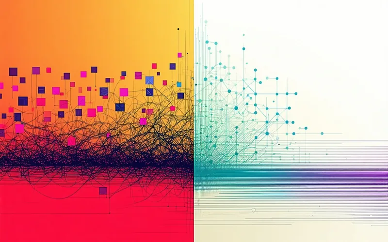 Split visual showing chaotic manual workflow process on left versus clean automated pipeline on right