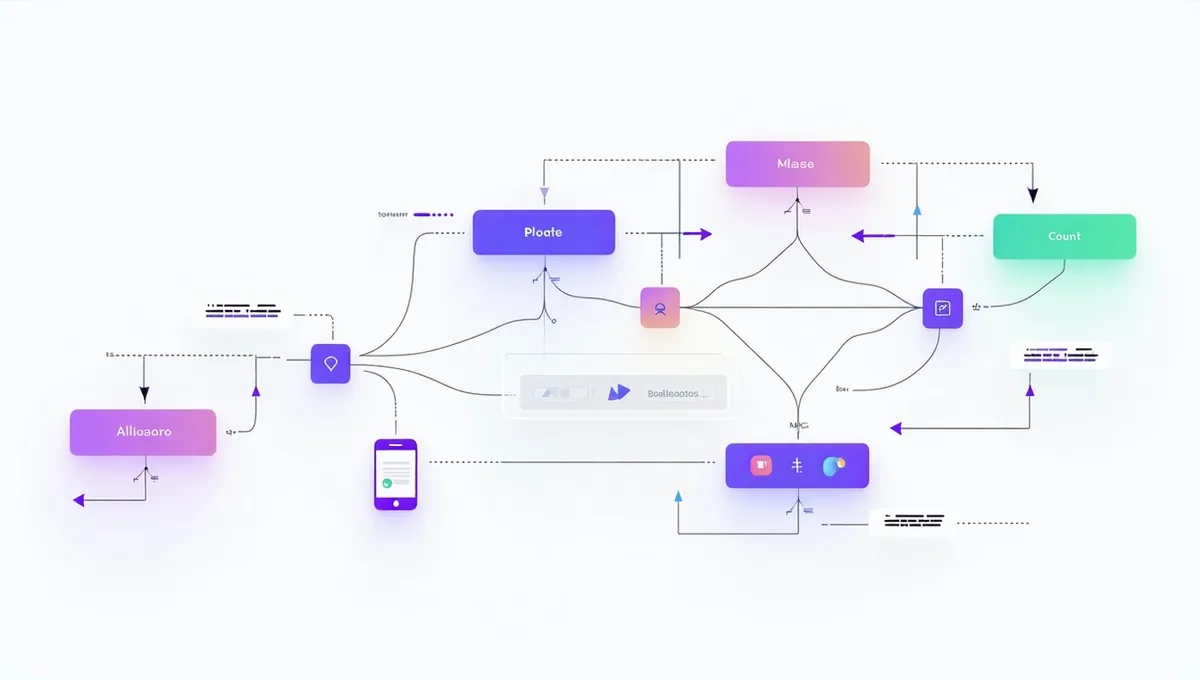 OrchVyne workflow canvas showing connected automation nodes including a Salesforce trigger, condition branch, NetSuite action, and Slack notification